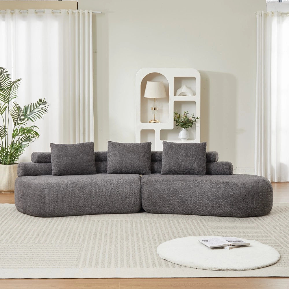 Divano modulare 3 posti ¨C Minimal ¨C grigio tessuto chenille design a mezzaluna