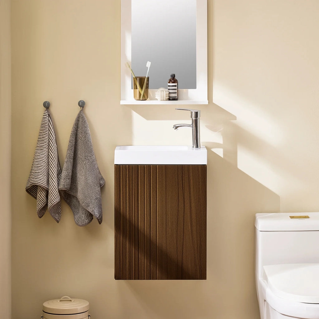 SoBuy Mobile Sottolavabo con 1 Anta, Armadietto Bagno, Mobile Sospeso con Lavabo, Mobiletto Salvaspazio, Marrone, 40x22x56 cm BZR196-BR