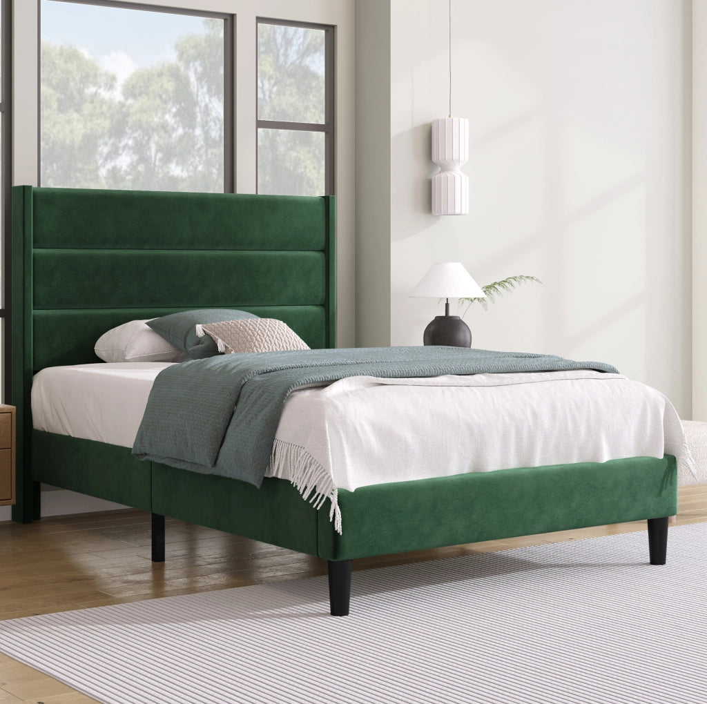 Letto imbottito 90x200 cm in velluto verde scuro con rete