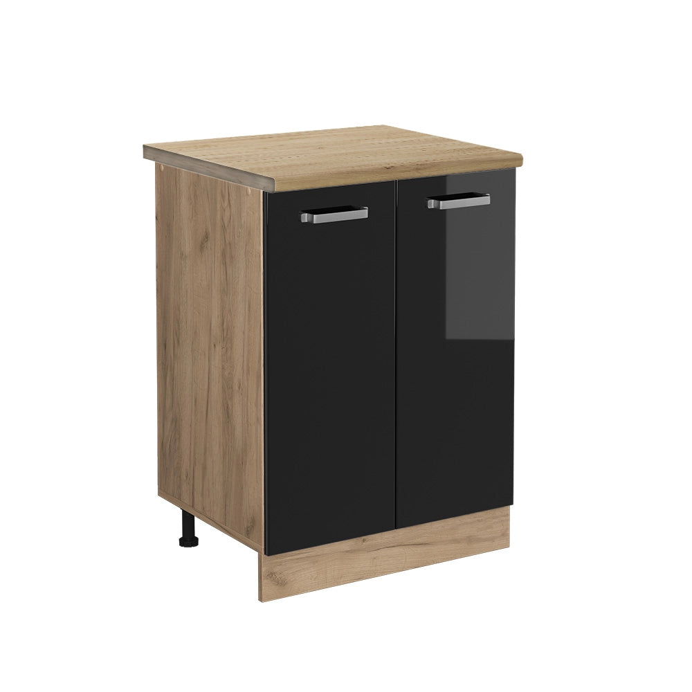 Vicco Mobiletto base cucina Nero lucido 60 cm , PL Rovere