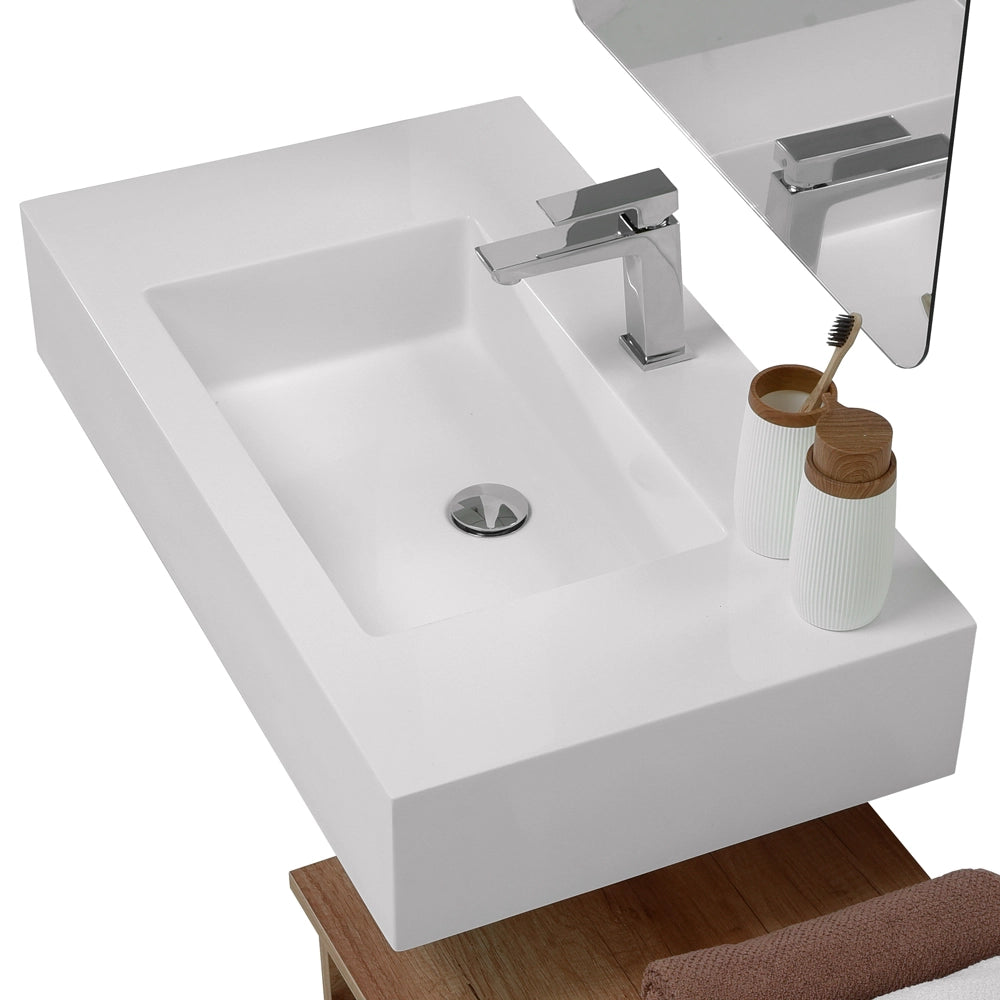 Mobile bagno sospeso 80 cm rovere africa con lavabo sospeso e specchio - Numa