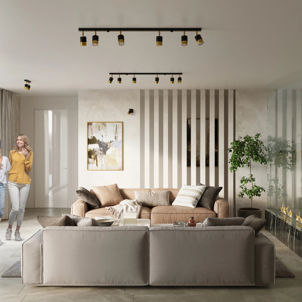 Faretto soffitto nero-oro barra doppia 2xGU10 Pure Lume