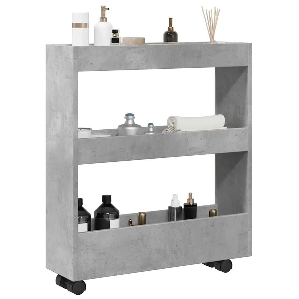 Carrello Stretto a 3 Livelli Grigio Cemento in Truciolato 855244