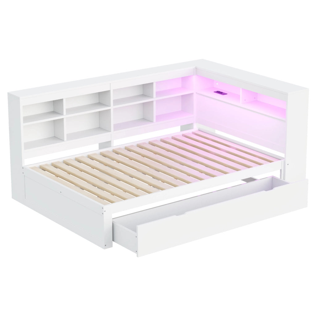 LETTO divano 90x200 cm con cassetti USB LED in legno bianco
