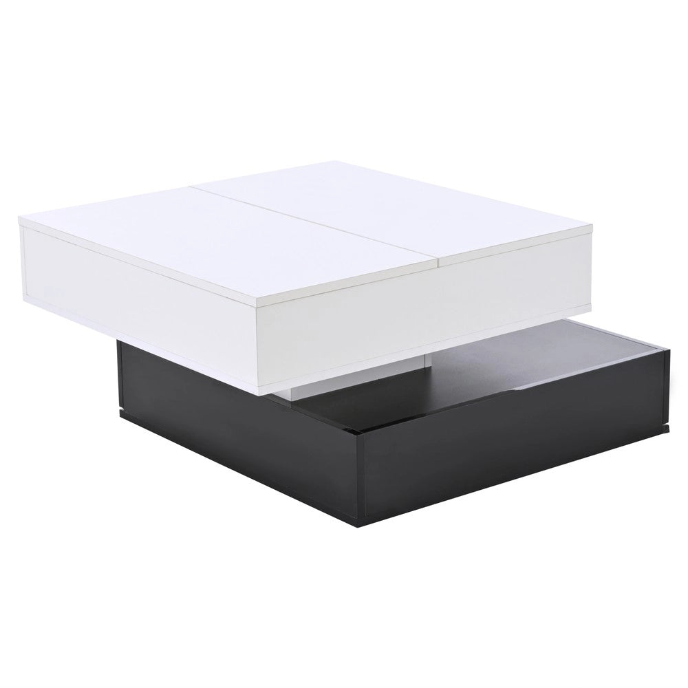 Tavolino da Caff¨¨ con Piano Rotante 360¡ã e Cassetti ¨C MINIMAL ¨C Bianco/Nero, 70x70x40