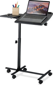 Tavolo da scrivania per laptop regolabile in altezza su ruote - piastra di lavoro inclinabile - nero - con letto - dimensioni: 65-85 x 61 x 40 cm