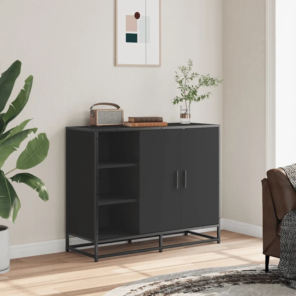 Credenza | Madia | Buffet da pranzo | Armadio da pranzo Nera 92x35x76 cm in Legno Multistrato