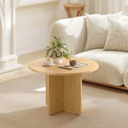 Tavolino da caffè rotondo in bambù 66x66x45 cm con base a croce