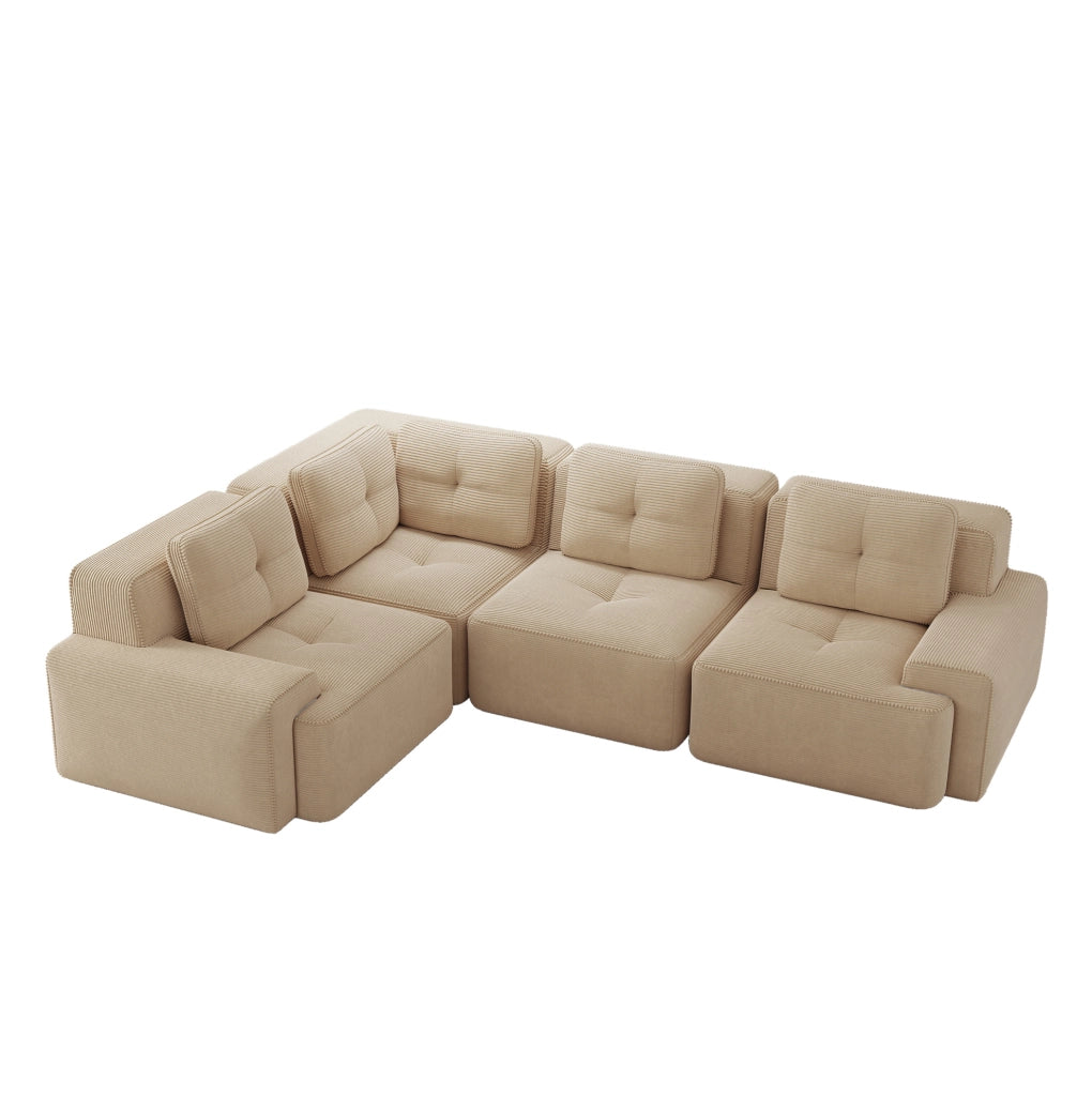 Divano angolare modulare in velluto a coste beige HOMVRA