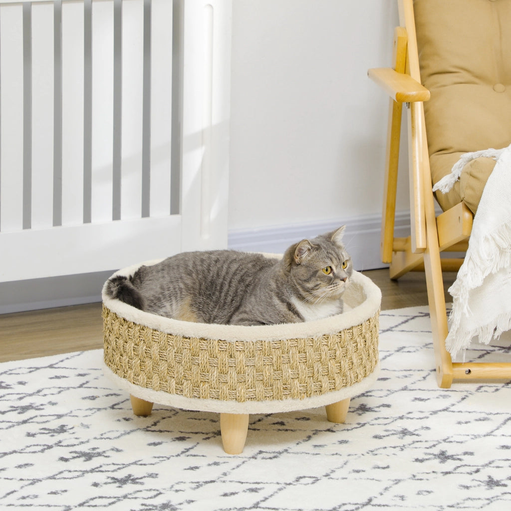 Letto per Cani con Cuscino Lavabile e Telaio in Legno ¨C Zephmum ¨C ?48x24,5 cm Beige
