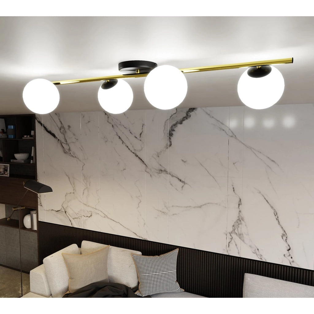 Lampada a sospensione SPLENDI in acciaio nero e oro con diffusori in vetro