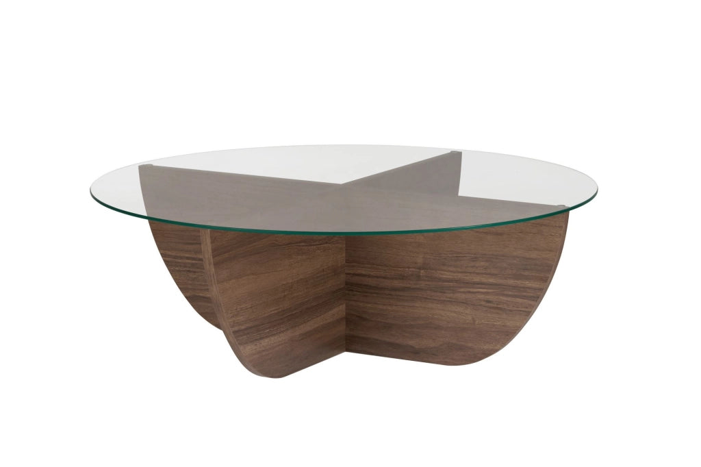 Tavolino in vetro "Liya" 90 x 90 x 30 cm - Noce