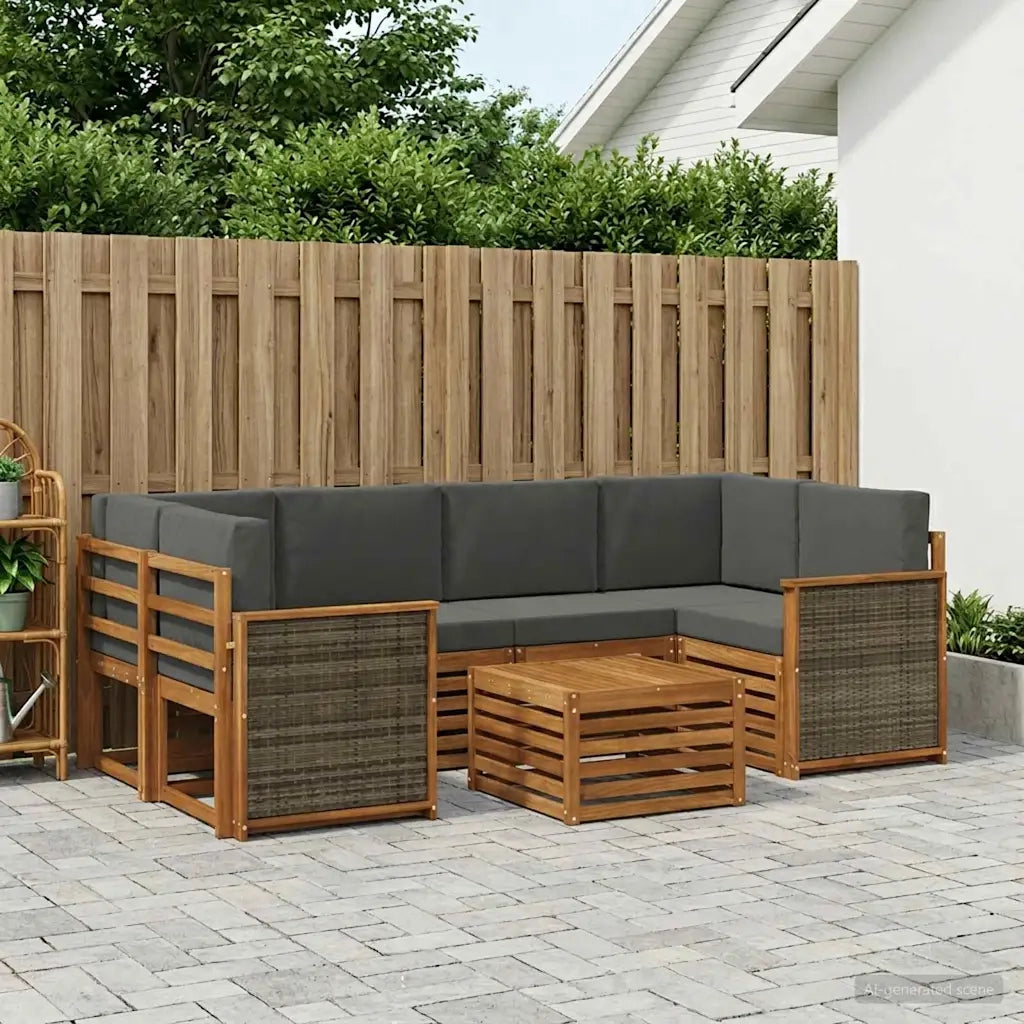 Set di divani da esterno con cuscino 7 pcs Naturale e Antracite 3384078