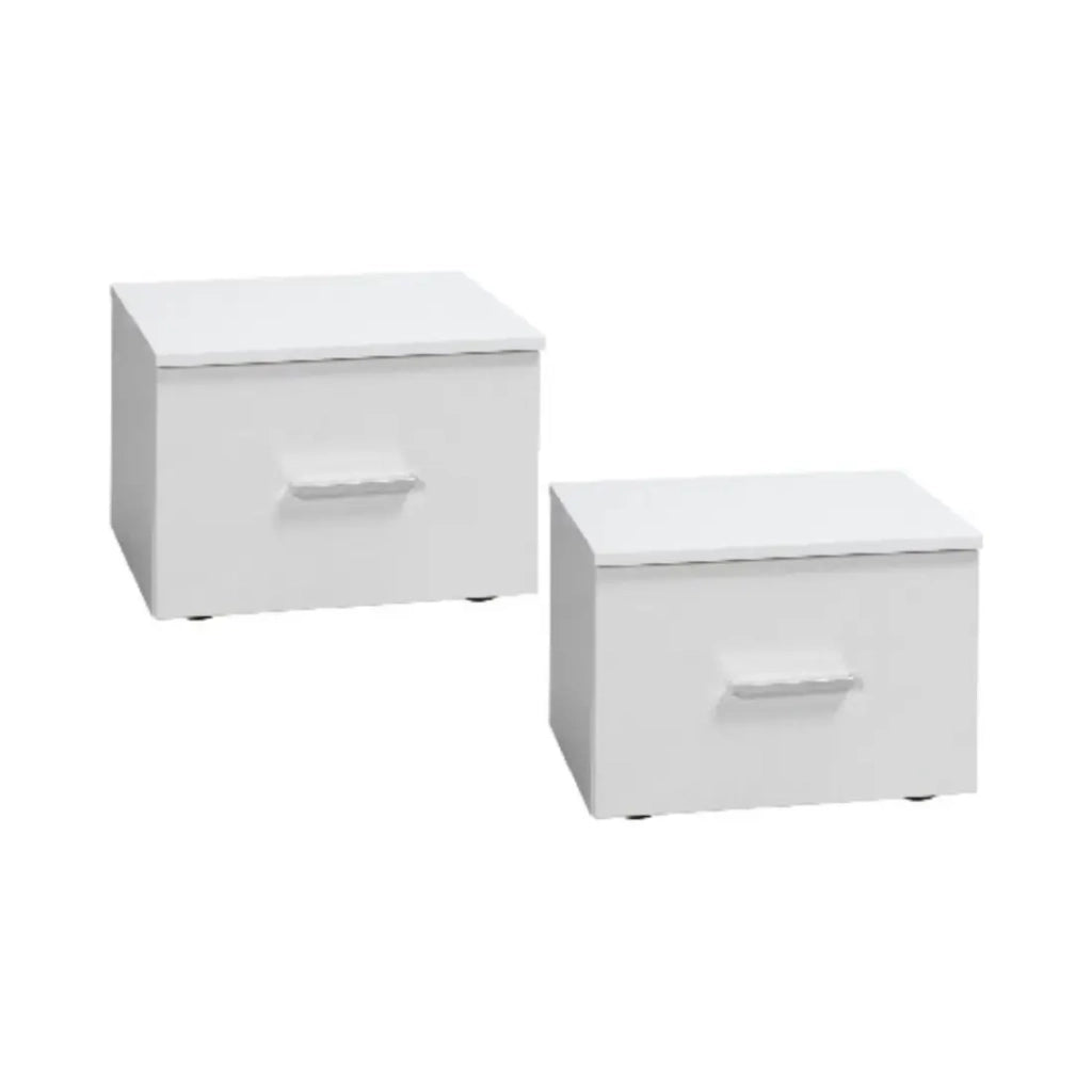 Set letto PANAREA 160 x 200 cm con LED, rete e comodini – Bianco lucido – Design moderno