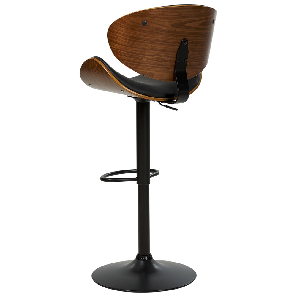 Set di 2 sgabelli da bar in legno scuro con rivestimento in ecopelle nera Sgabello girevole con pistone a gas regolabile in altezza moderno