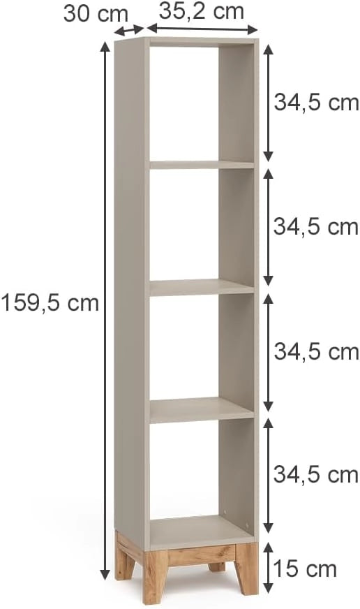 Scaffale per bambini Malia, Cashmere/Artigianale, 35.2 x 159.5 cm, adatto per la conservazione di libri e giocattoli