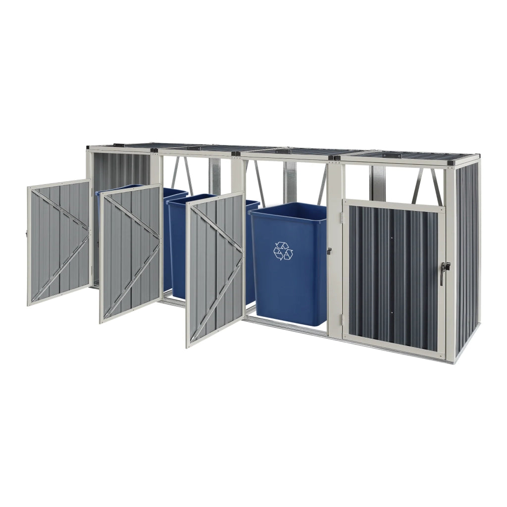 Contenitore per rifiuti a 4 scomparti con ante con maniglia 121 x 292 x 82 cm grigio antracite 03_0006696