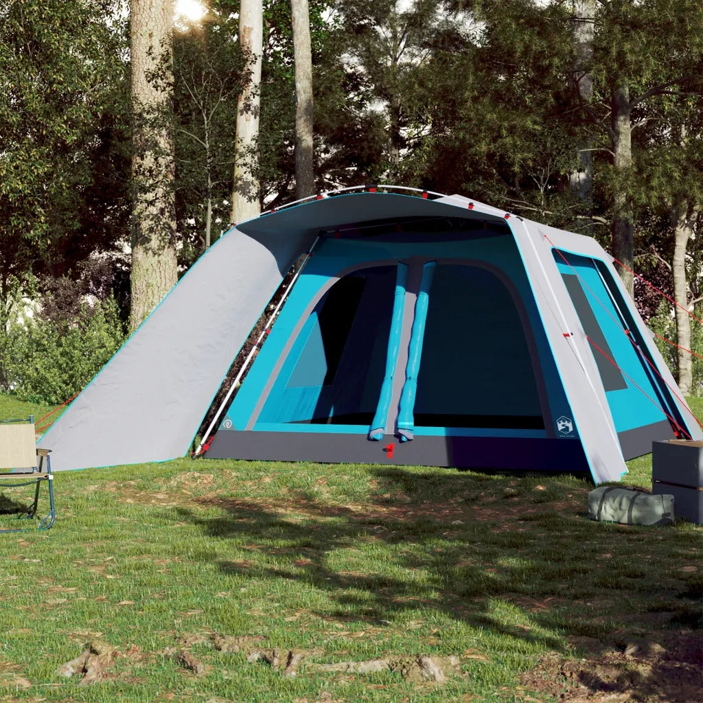 Tenda Familiare con Portico 9 Persone-Tenda da campeggio Blu a Rilascio Rapido