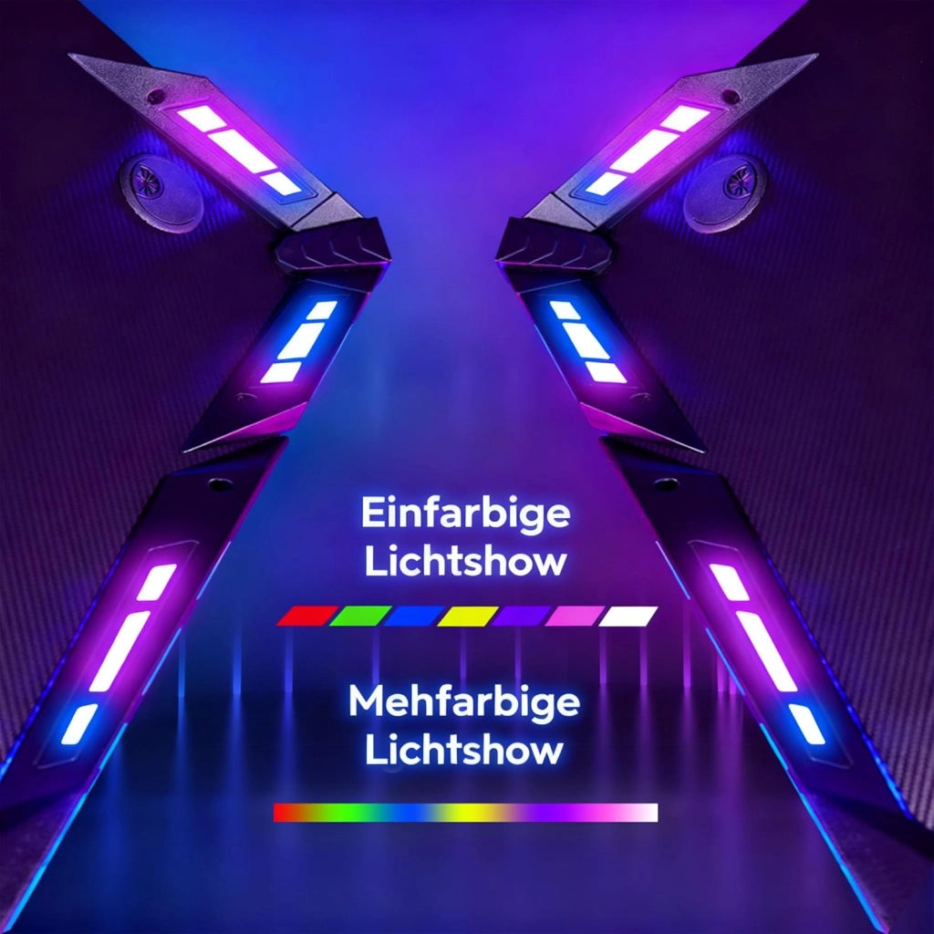 Tavolo da gioco con LED, 140 x 60 cm, scrivania da gioco con porta bevande e gancio per cuffie, tavolo da gioco con rivestimento in fibra di carbonio, nero, telaio a Y
