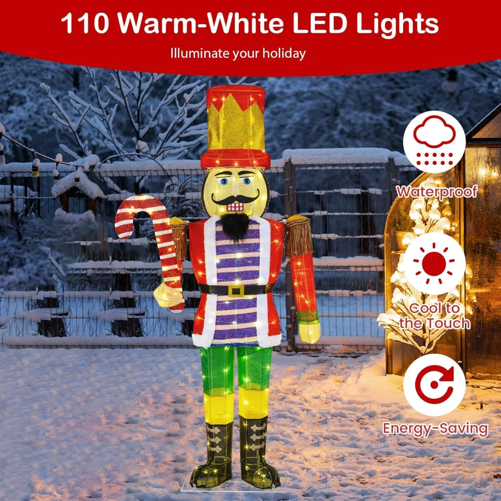 Decorazioni Natalizie, Schiaccianoci Natale Grande Soldatino 170 CM, 110 Luci Bianche Calde, Base Metallica, Picchetti& Fascette, Addobbi Natalizi per Esterno Interno per Casa, Cortile, Giardino
