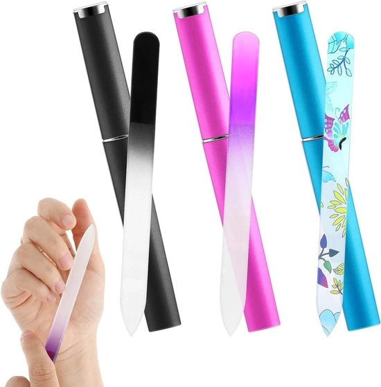 Vijli per unghie in vetro 3 pezzi - vijli a doppia faccia con custodia - unghie naturali manicure - unghie per DIY - 15 x 15 cm