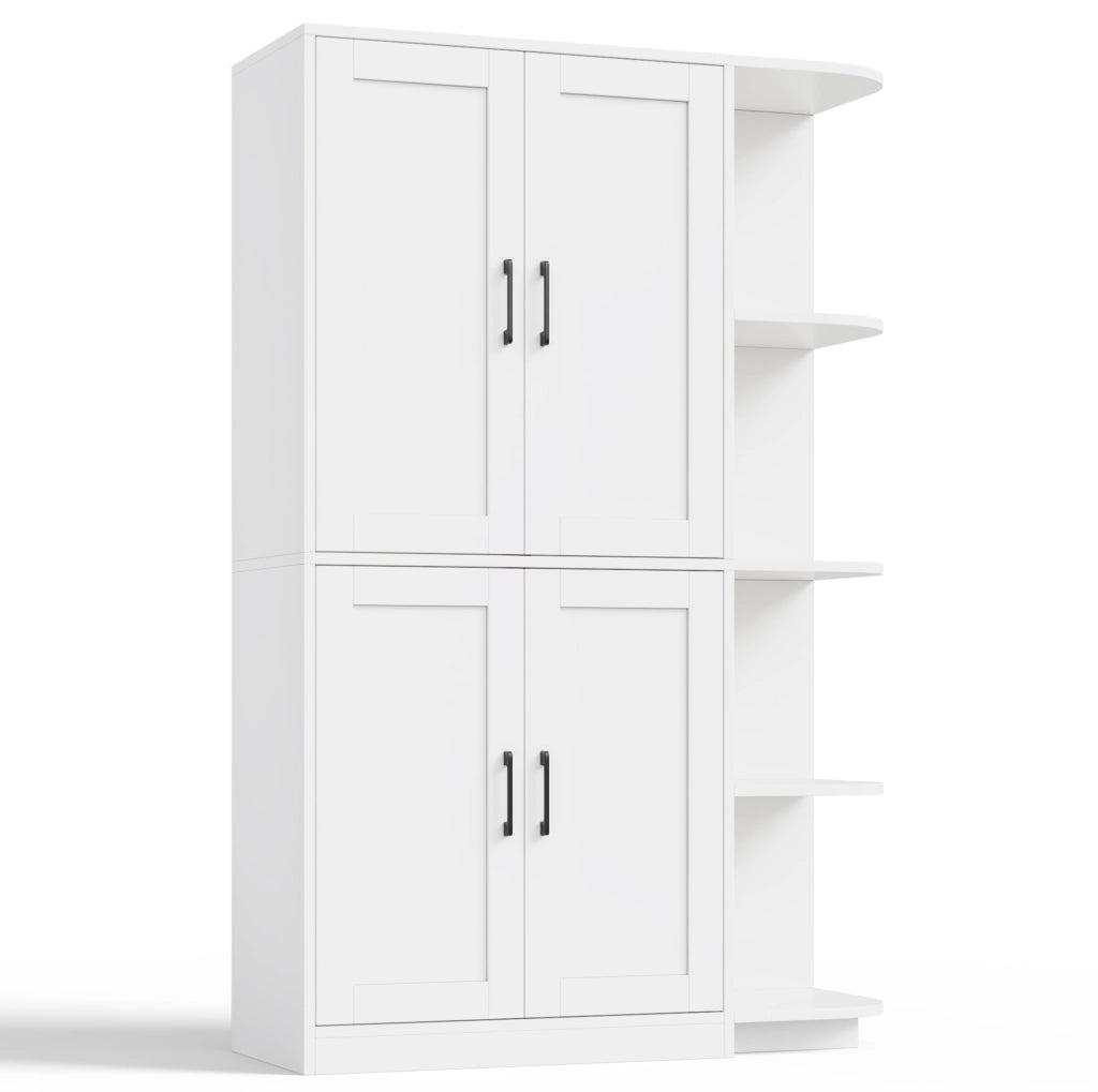 Credenza alta bianca con 4 vani aperti e ante; 103x40x163 cm in MDF