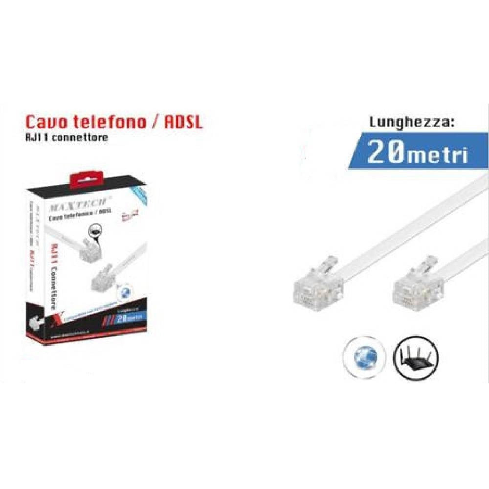 Trade Shop - Cavo Prolunga Telefonico Connettore Rj11 20 Metri Modem Adsl Maxtech Rj11-20m -