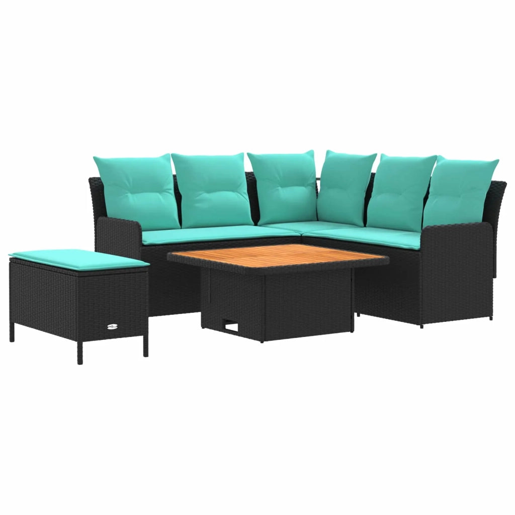 Set di Mobili con cuscino 5 pcs Nero e Turchese Rattan in PE 3422208