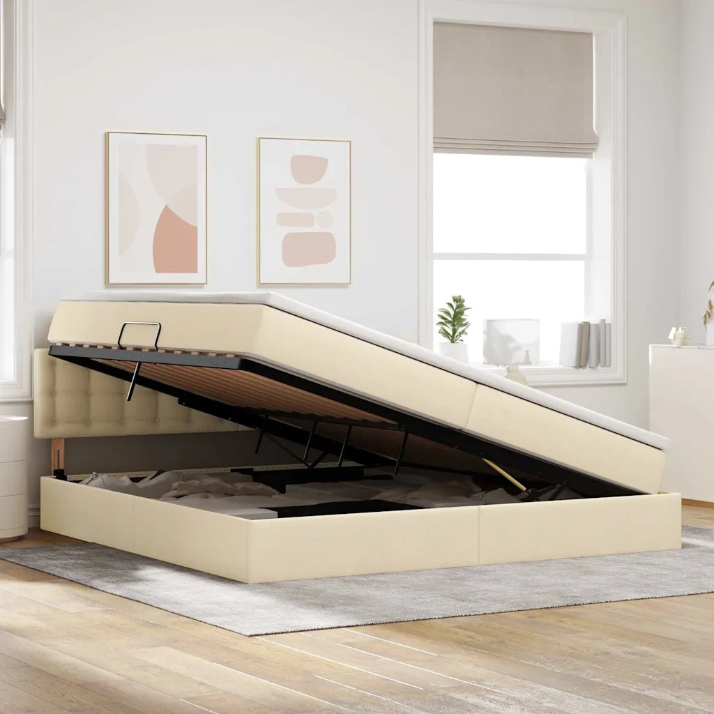 Letto con contenitore e materasso Crema 200 x 200 cm 3370660