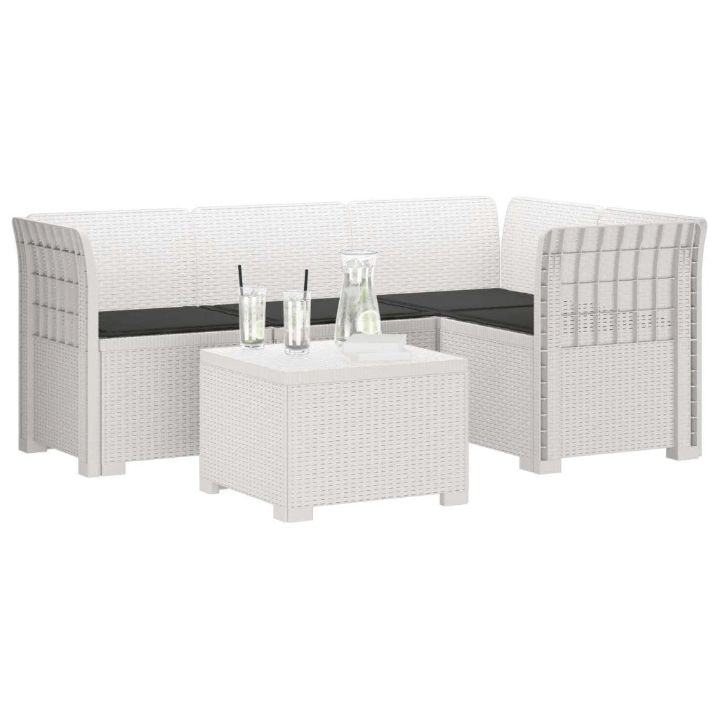 Divano da giardino 4 posti con cuscini aspetto rattan PP Bianco 3444007