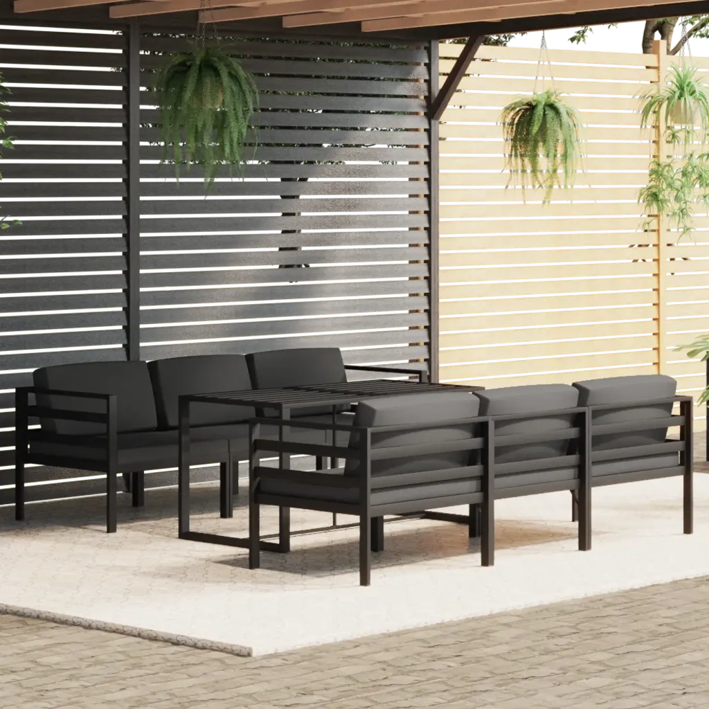 Set Divani da Giardino 7 pz con Cuscini in Alluminio Antracite cod mxl 44515