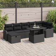 Set Divano da Giardino  8 Pezzi con Cuscini Nero Rattan Polietilene