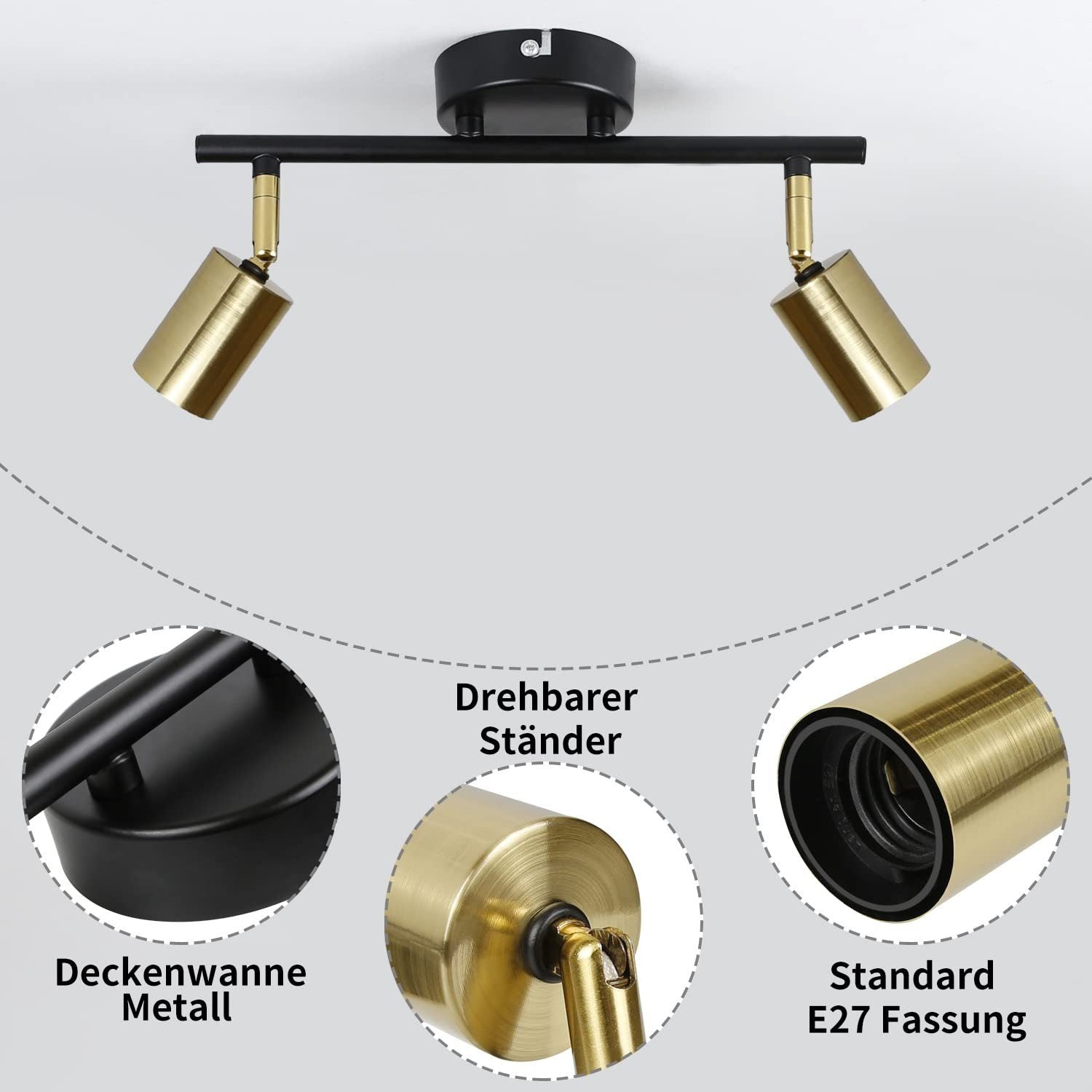 ZMH Faretto da soffitto vintage E27 nero oro a sospensione