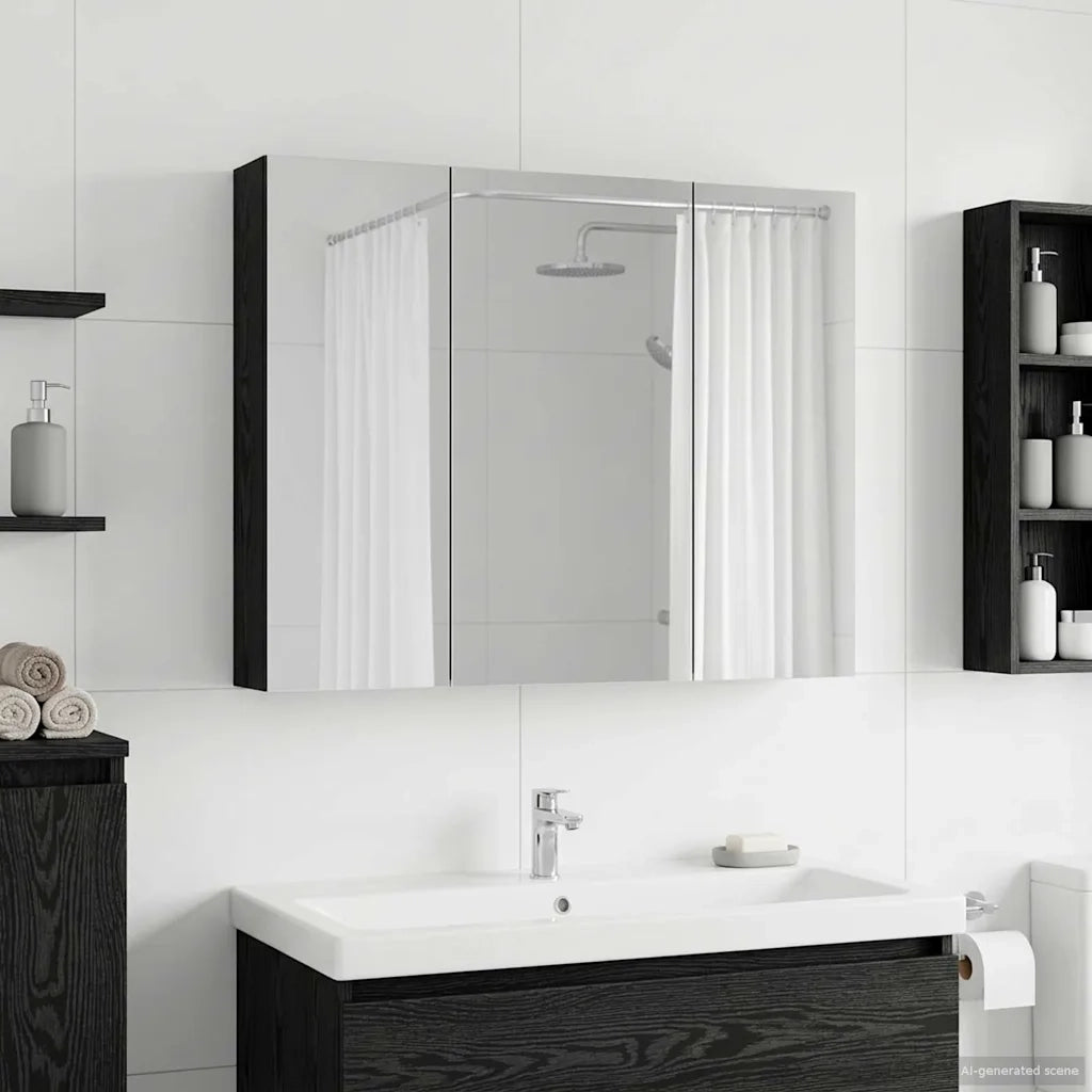 Mobiletto per specchio da bagno Rovere Nero 100 x 14,5 x 70 cm
