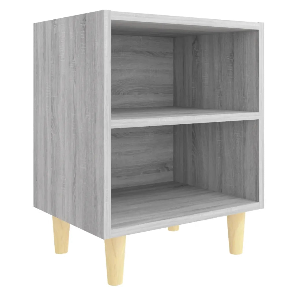 Set di 2 Comodini | Armadio da Notte | Mobiletto da notte Gambe in Legno Massello Grigio Sonoma 40x30x50 cm