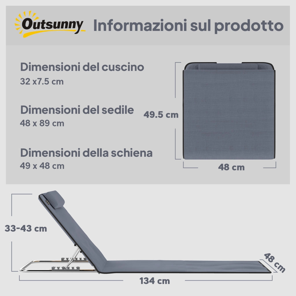 Sdraio da Spiaggia Pieghevoli Set 2 Pezzi ¨C Minimal ¨C Grigio Acciaio PE 134x48x33-43 cm