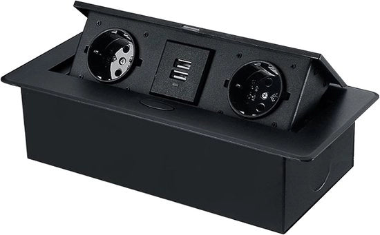 Casella di alimentazione da installare sul tavolo, cassettino stuzzo pop-up, cassettino stuzzo per dispositivi multimediali nascosto, hub di alimentazione multifunzionale, 2 prese + 2 porte di ricarica USB, nero.