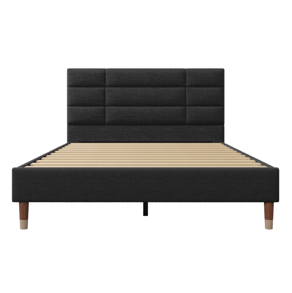 Letto imbottito 140x200 cm con testiera e rete, nero