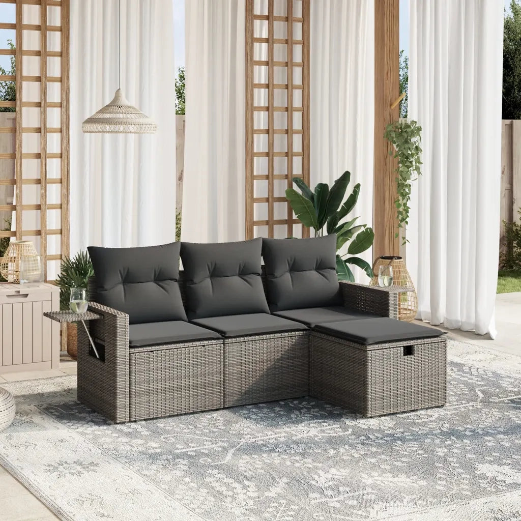 Set Divani da Giardino 4 pz | Set Salotto da Giardino con Cuscini in Polyrattan Grigio