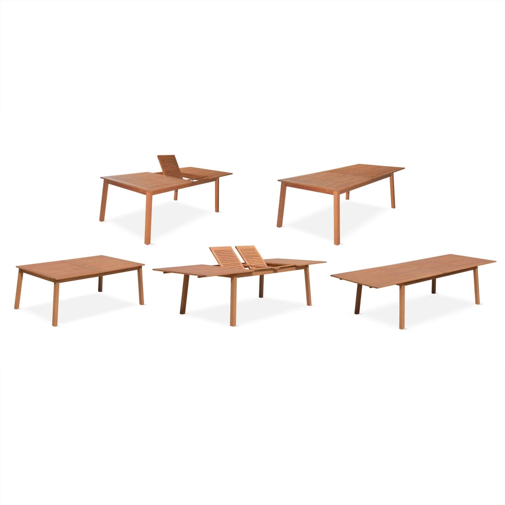 Set tavolo da giardino estensibile in legno con 10 sedie, marrone