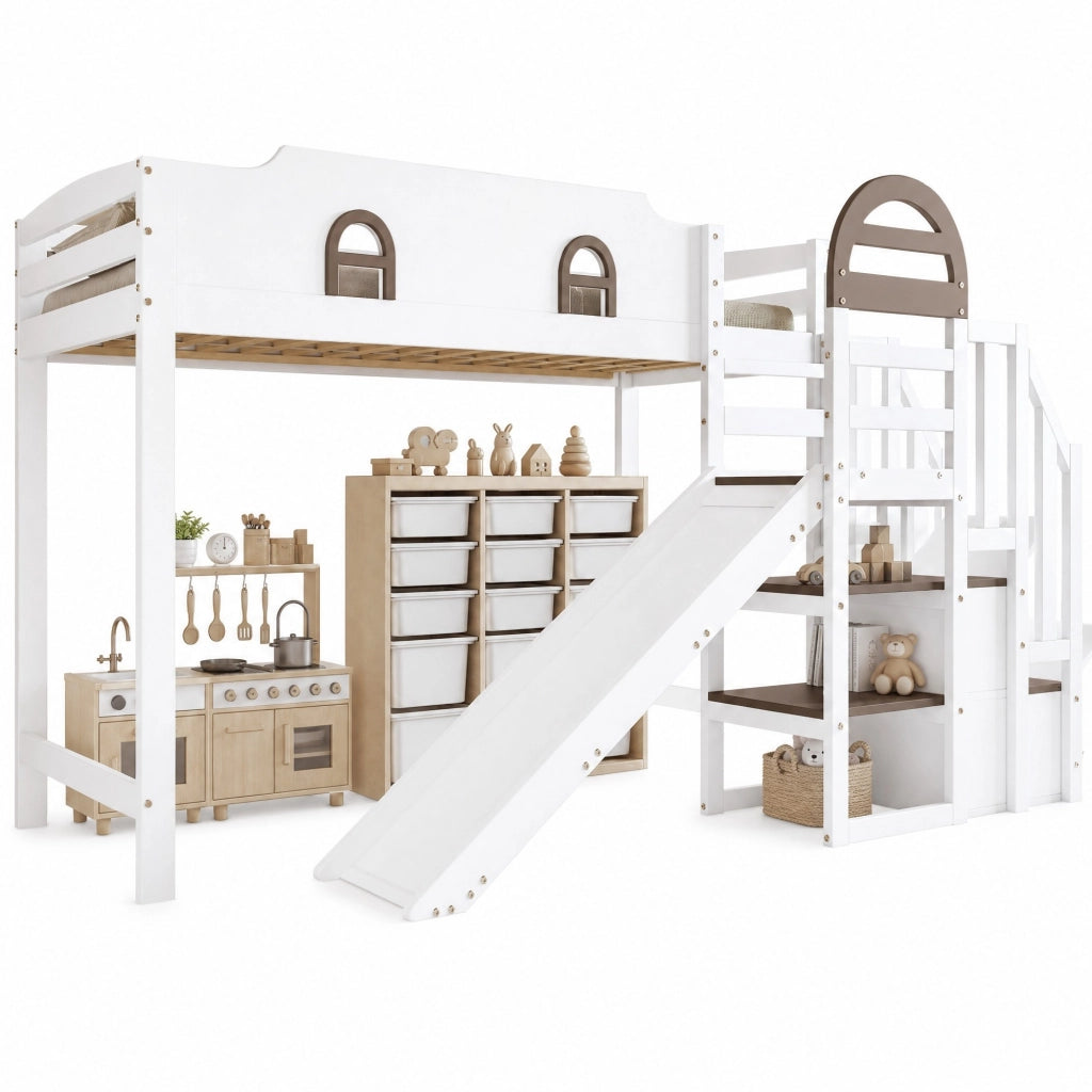 Letto a soppalco per bambini 90x200 cm con scivolo e scala