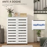 Mobile Scarpiera a 5 Livelli con 4 Ripiani Regolabili e Ante a Doghe, in Legno, 76x33Px98 cm, Bianco