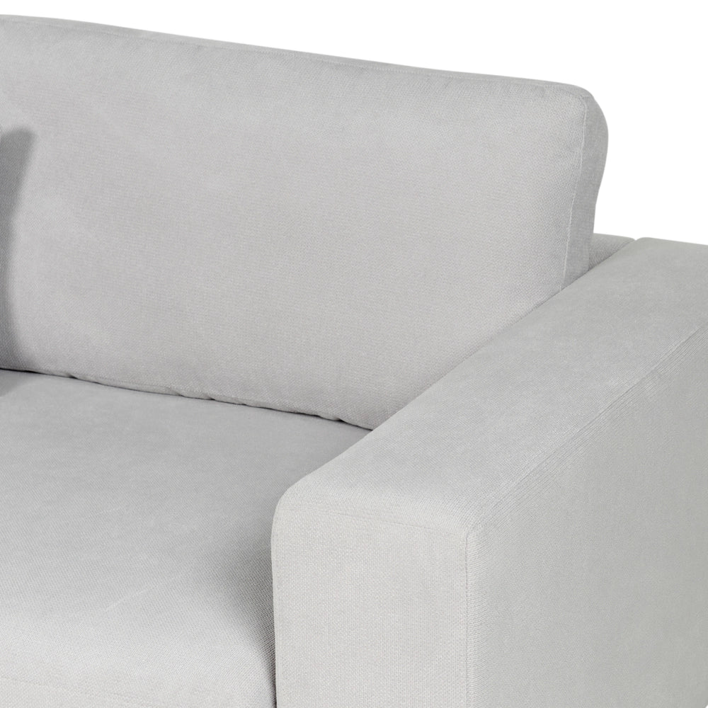Divano angolare a 4 posti a destra Tessuto grigio chiaro Braccioli imbottiti a binario Cuscini aggiuntivi Stile moderno minimalista
