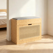 Panca portascarpe 63x29x48 cm con cuscino e ripiani regolabili in bambù