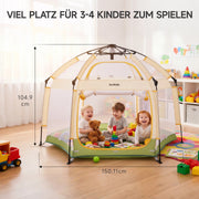Lettino da gioco pop-up per bambini 150x150x105 cm; con tettuccio; verde e giallo