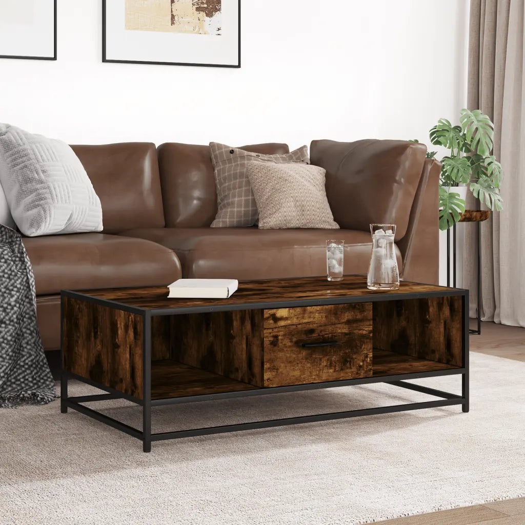 Tavolino Rovere Fumo 100x57x35cm in Legno Multistrato e Metallo 848761