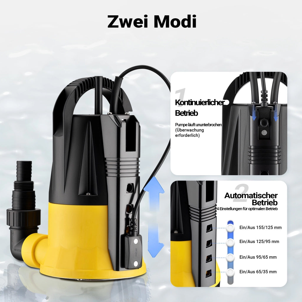 Pompa sommersa con sensore 400 W, pompa a immersione per acque chiare con 2 modalità di funzionamento, 7300 l/h, prevalenza 7 m, profondità 7 m