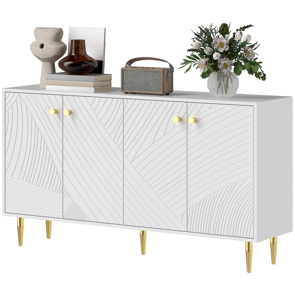 Armadio da soggiorno con ripiani regolabili e ante ¨C Zephmum ¨C Bianco 140x35x77.5 cm