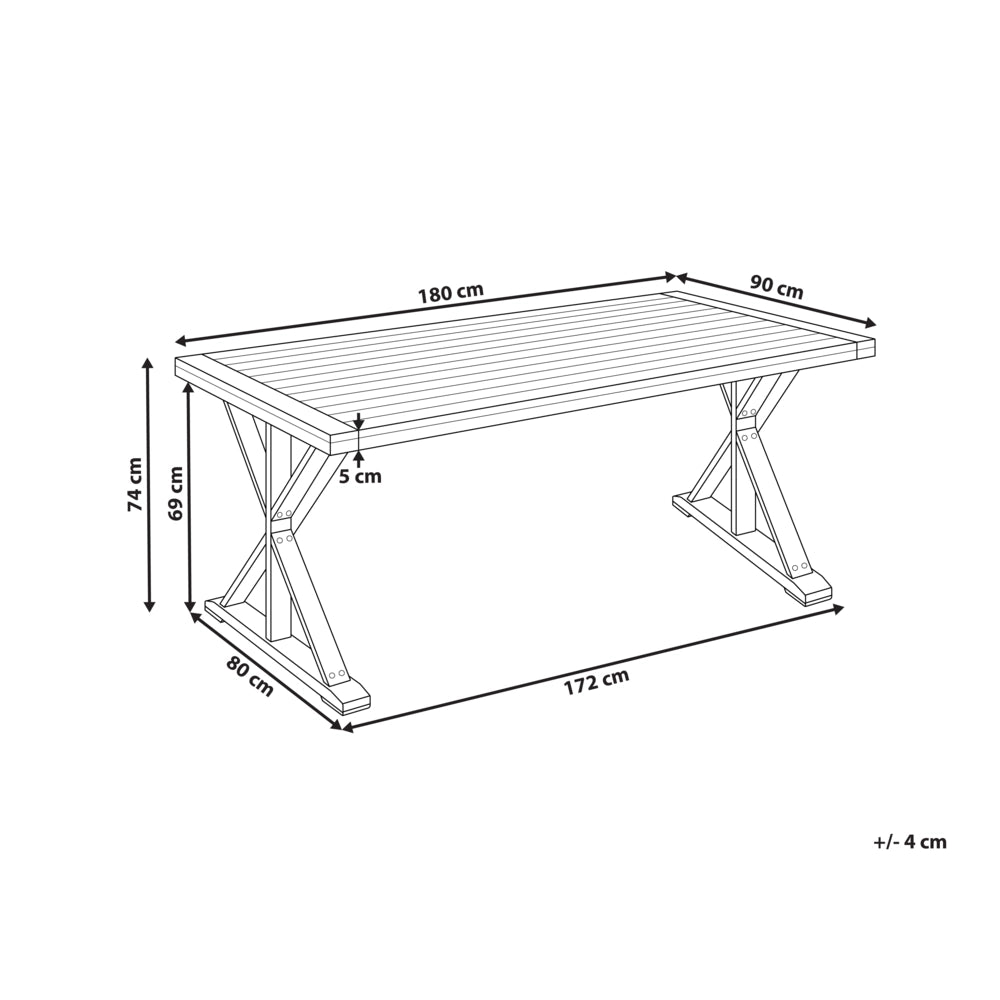 Tavolo da pranzo da giardino in legno di acacia marrone 180 x 90 cm per 6 persone all'aperto rettangolare in stile rustico