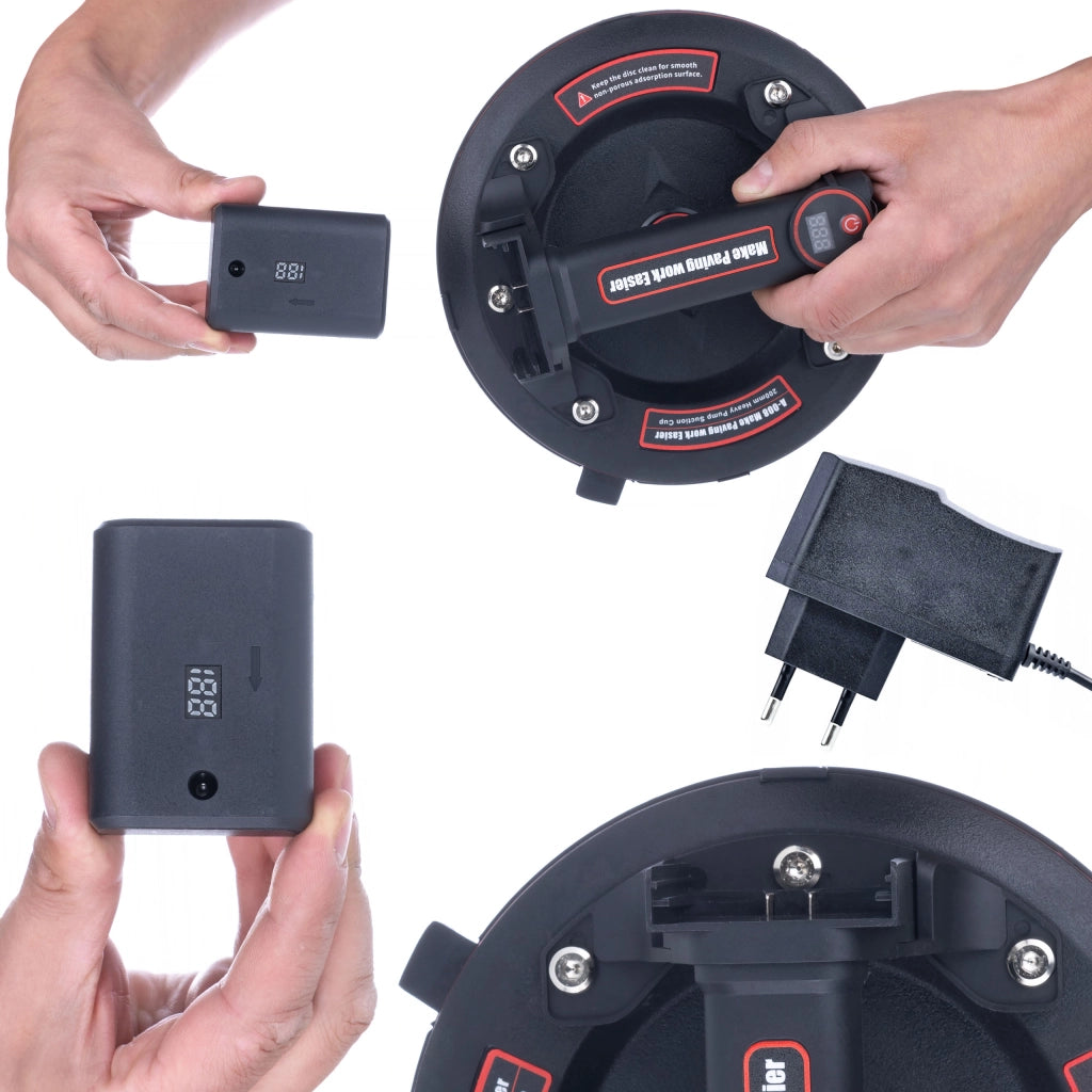 Ventosa a Batteria per Piastrelle con Display Digitale – Portata 200 kg, Ø 200 mm | ABS + Gomma, 3,6 V, 1500 mAh